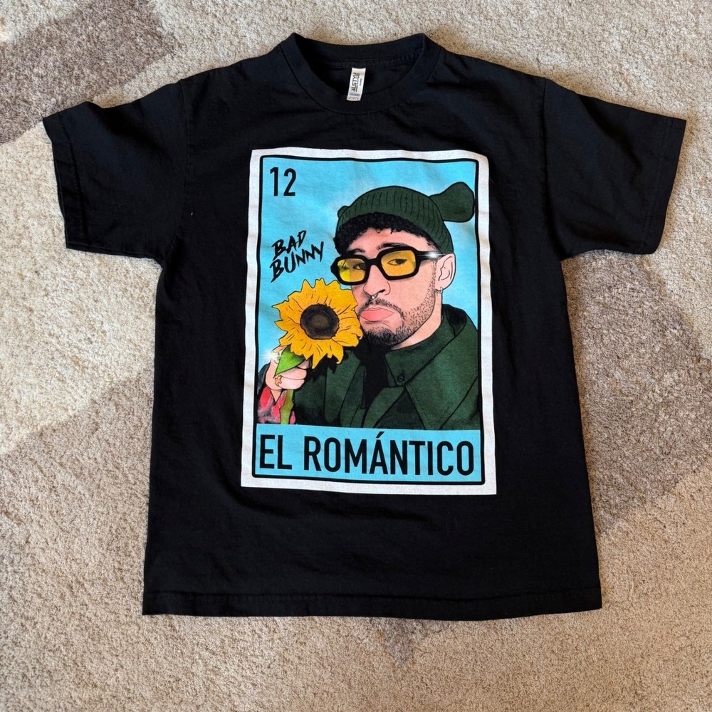 Bad Bunny El Romantico‎ Loteria Card Black Graphic T-Shirt  Medium Alstyle